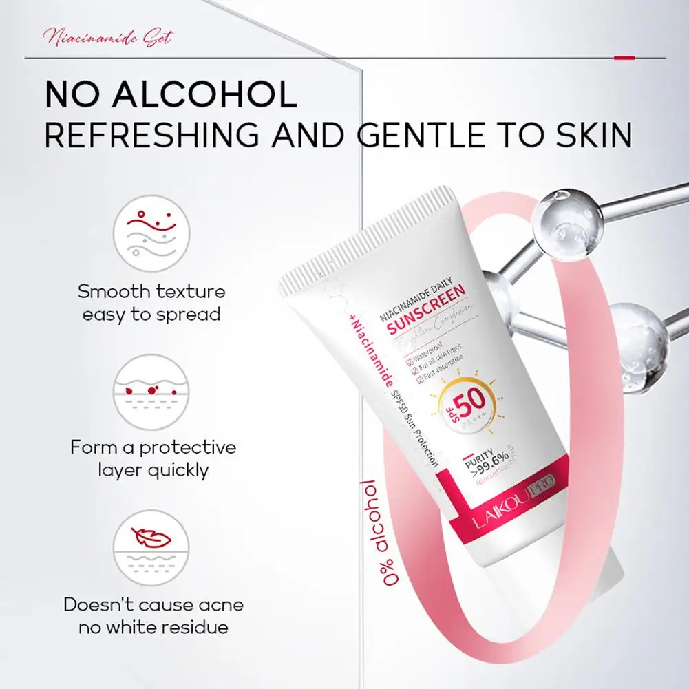 Laikou Niacinamide экран на солнечной батарее Spf50 + УФ освежающий Осветляющий