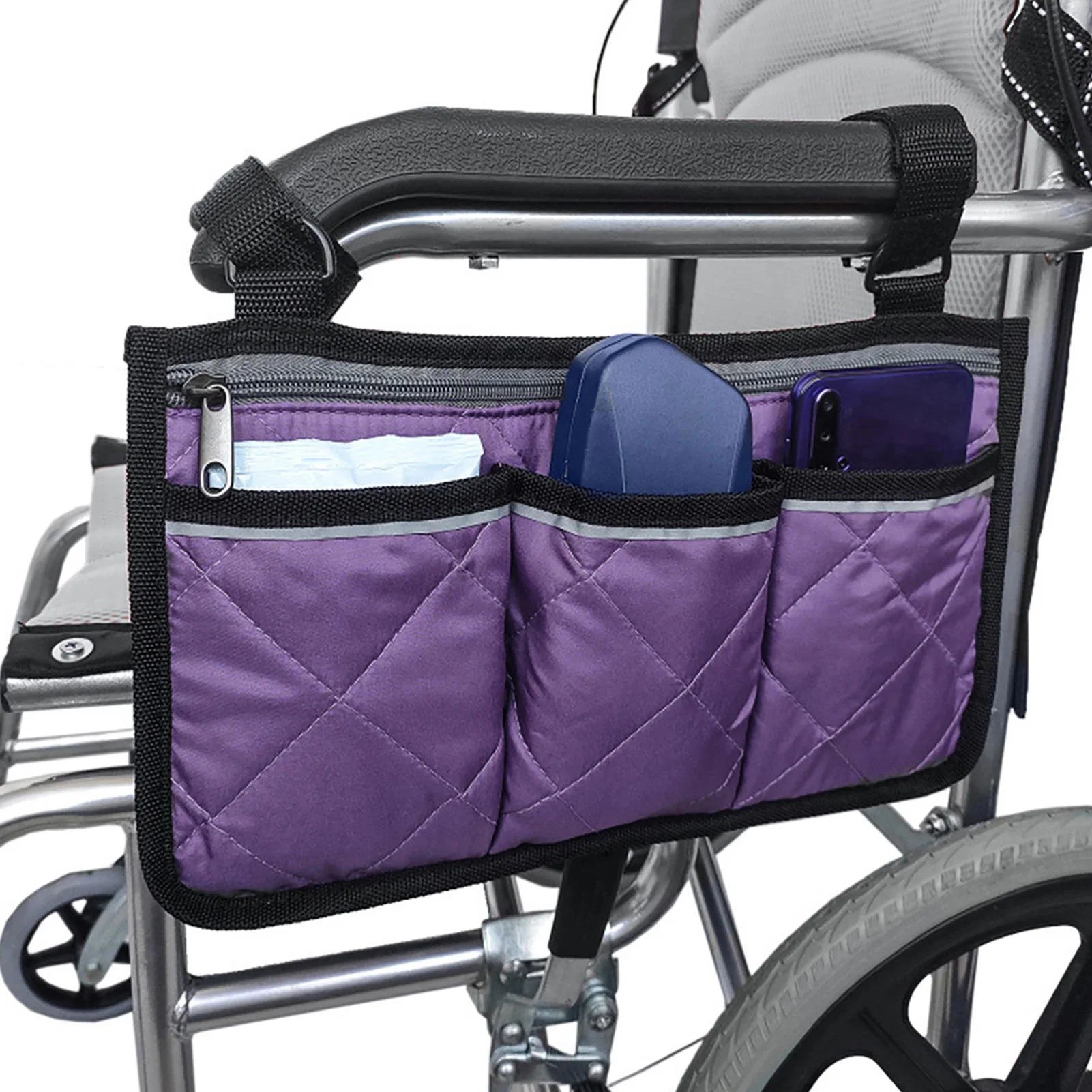 

Подвесная сумка на молнии с подлокотником для домашних телефонов для пожилых инвалидных колясок, Боковая Сумка для скутеров, уличные порта...