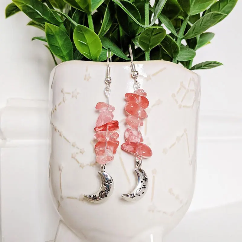 

Серьги moon с розовыми камнями, серьги из бисера, небесный стиль, y2k indie, бохо, веселые, пастельные, эстетические, серьги для ведьмастера