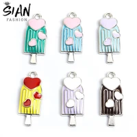 10pcslot cute heart ice cream enamel charms for diy jewelry makings pendant necklace keychains earrings handmade accessories
