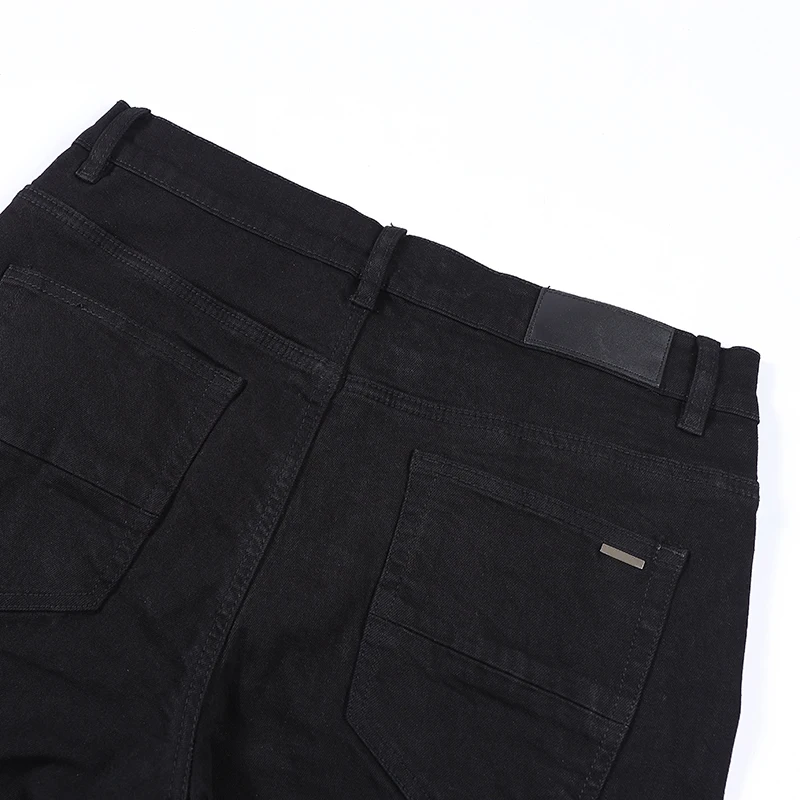 AM Korean Designer Men's Jeans High Street Black Straight Barrel White Edge Stripes Pants Spring Fashion Skinny Denim Trousers