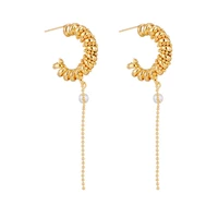 2022 new fashion women geometric c shaped spiral pearl long tassel earrings women sexy party spiral long tassel pearl earrings