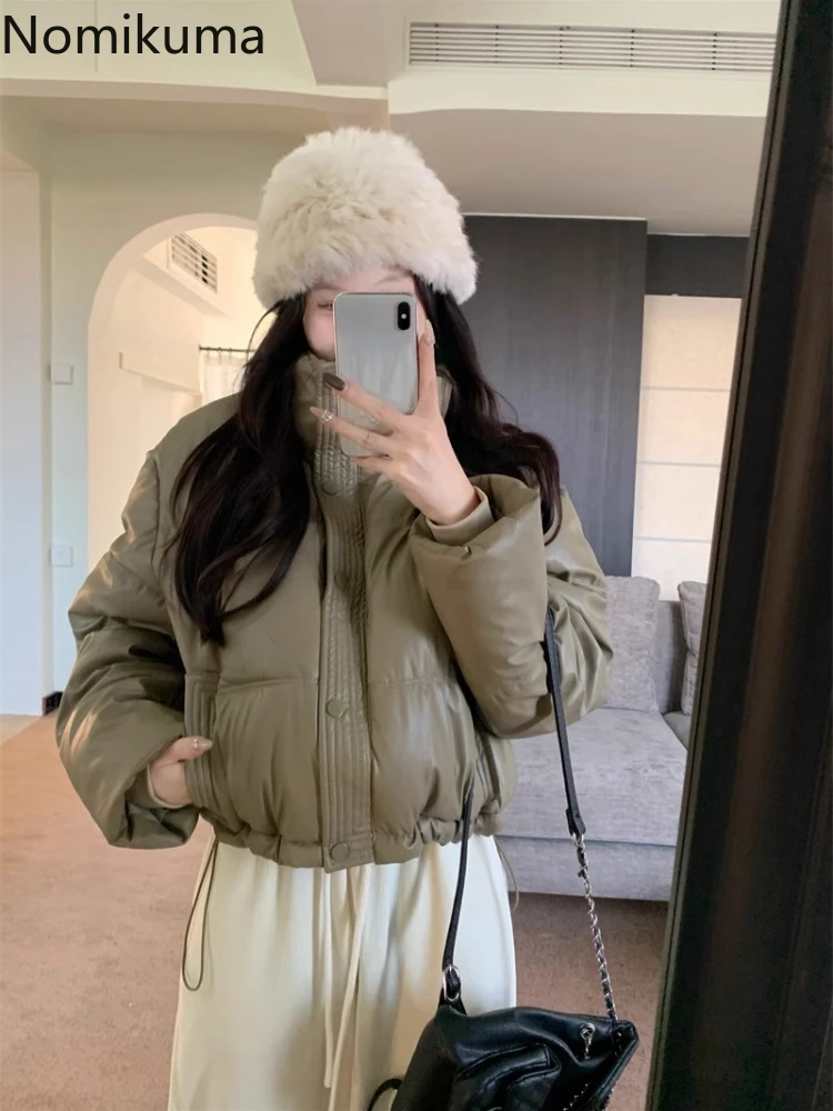 Зимняя одежда кожаные парки со стойкой женские винтажные модные утолщенные