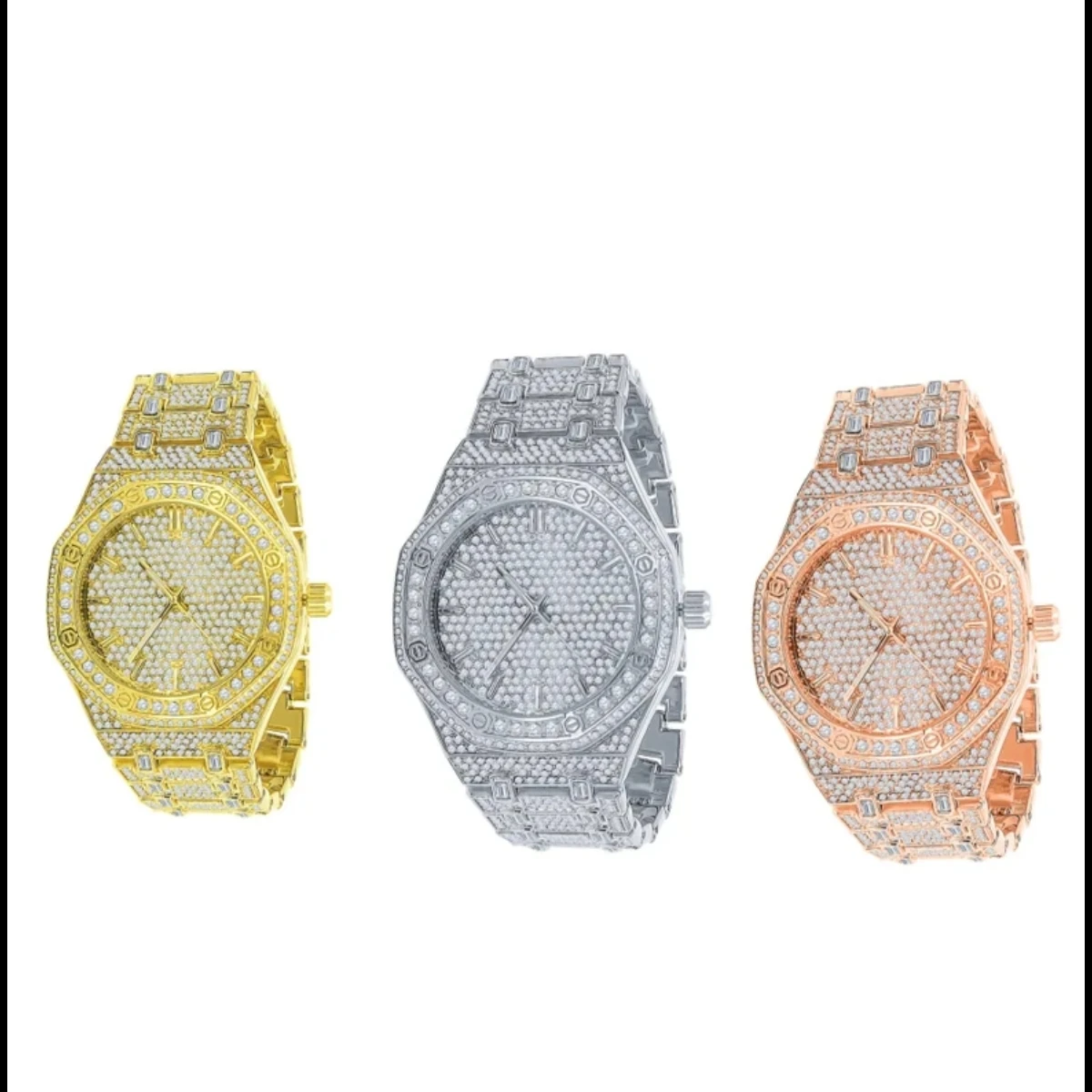 

Hip-hop Hipster Octagon Full Diamond Octagonal Dial Mens Watch Fashion Luxury Quartz Watch Stainless Steel Inlaid Diamond