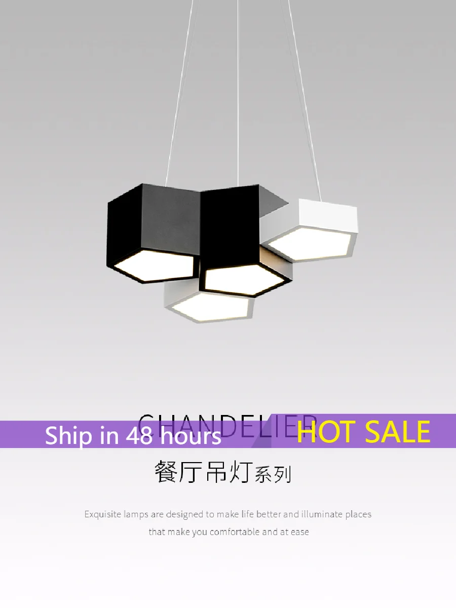 

Nordic Simple Dining Room Chandelier Modern Creative Geometry Square Living Room Bedroom Bar Office Character Decor Hanging lamp