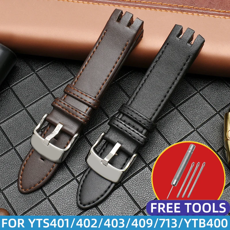 Фото Кожаный ремешок для часов Swatch YTS401/402/409/713/YTB400, браслет с изогнутым интерфейсом, мужские аксессуары для часов 20 мм №3