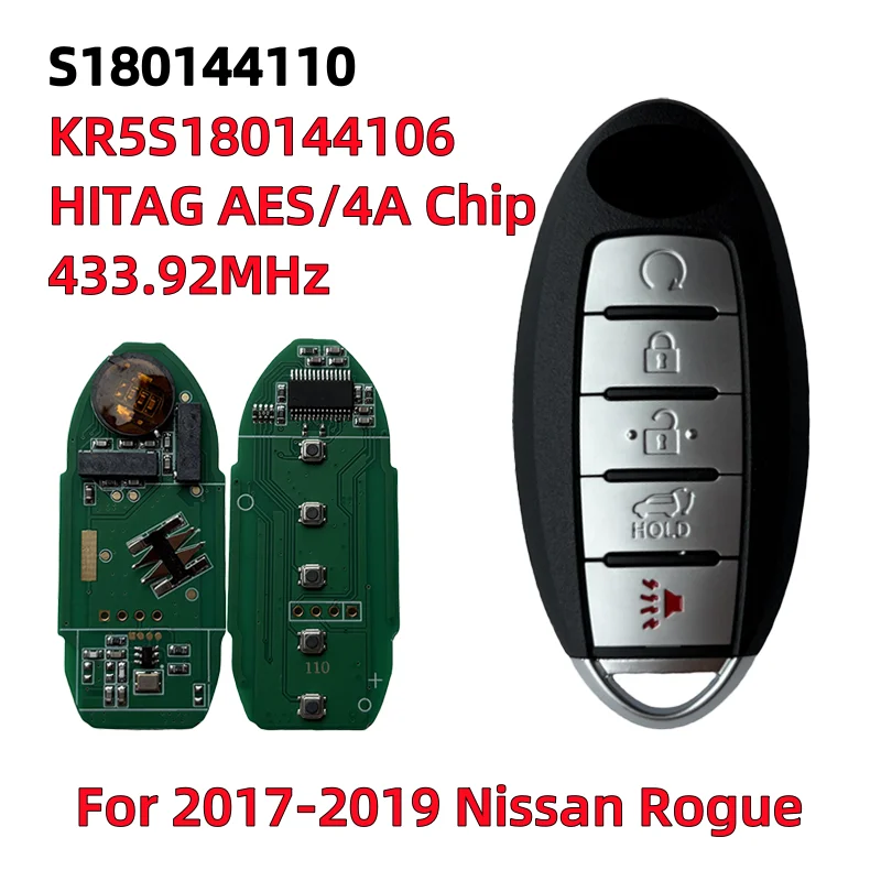 

S180144110 для Nissan Rogue 2017 2018 2019 с 5 кнопками HITAG AES 4A чип 433,92 МГц умный дистанционный автомобильный брелок KR5S180144106