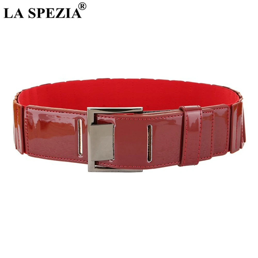 LA SPEZIA Red Patent Leather Women Belt Elastic Corset Waist Belt Pu Leather Ladies Belts for Dresses Fashion Female Accessories