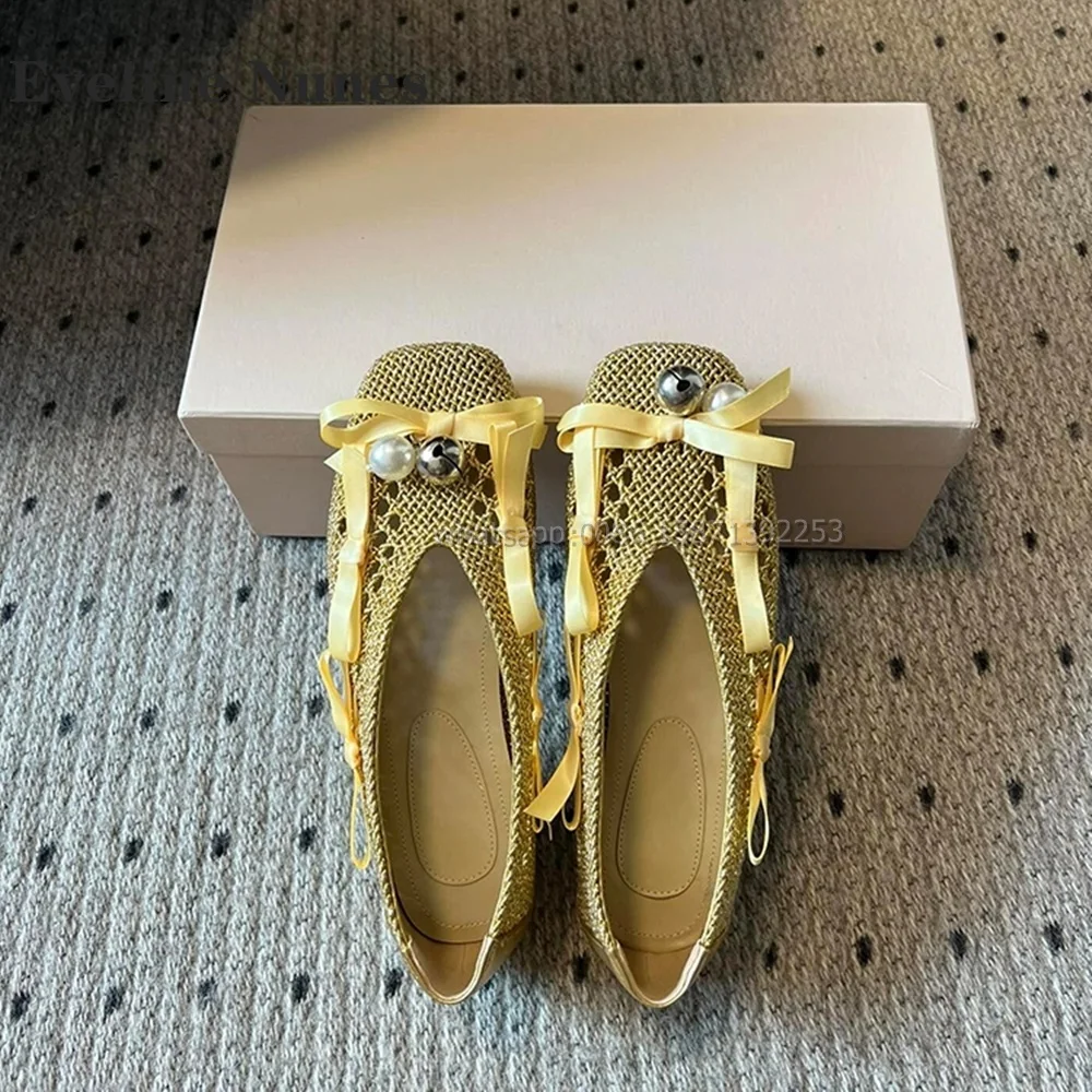 Туфли-лодочки с бантом и жемчугом без застежки