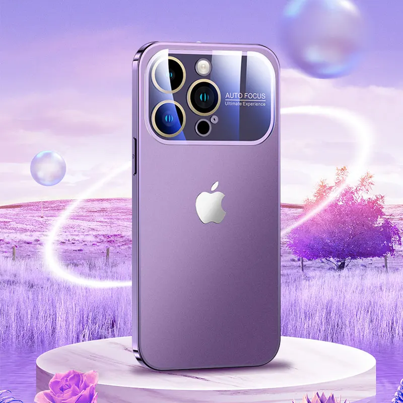 

Original Phone Color Case For Iphone 11 12 13 14 Pro Max Plus Electroplated Large Window Design With Glass Lens Film Protection