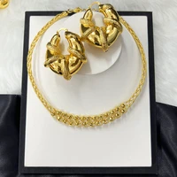women 18k gold plated necklace earrings 2 pcs set jewelry round necklace and large earrings for dubai nigerian women wedding