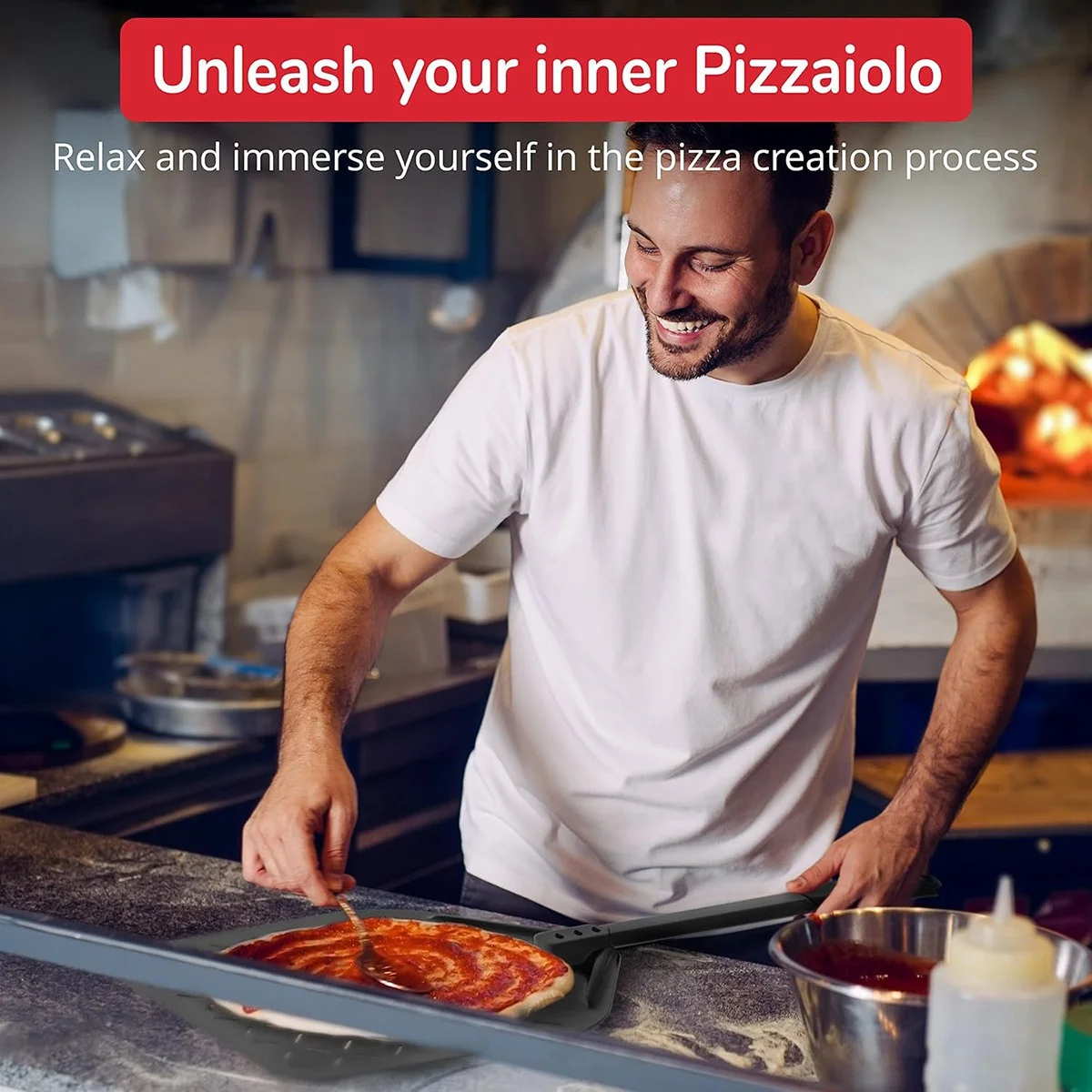 Щетка для духовки и камня пиццы со скребком 21 дюйм — чистый камень между каждыми