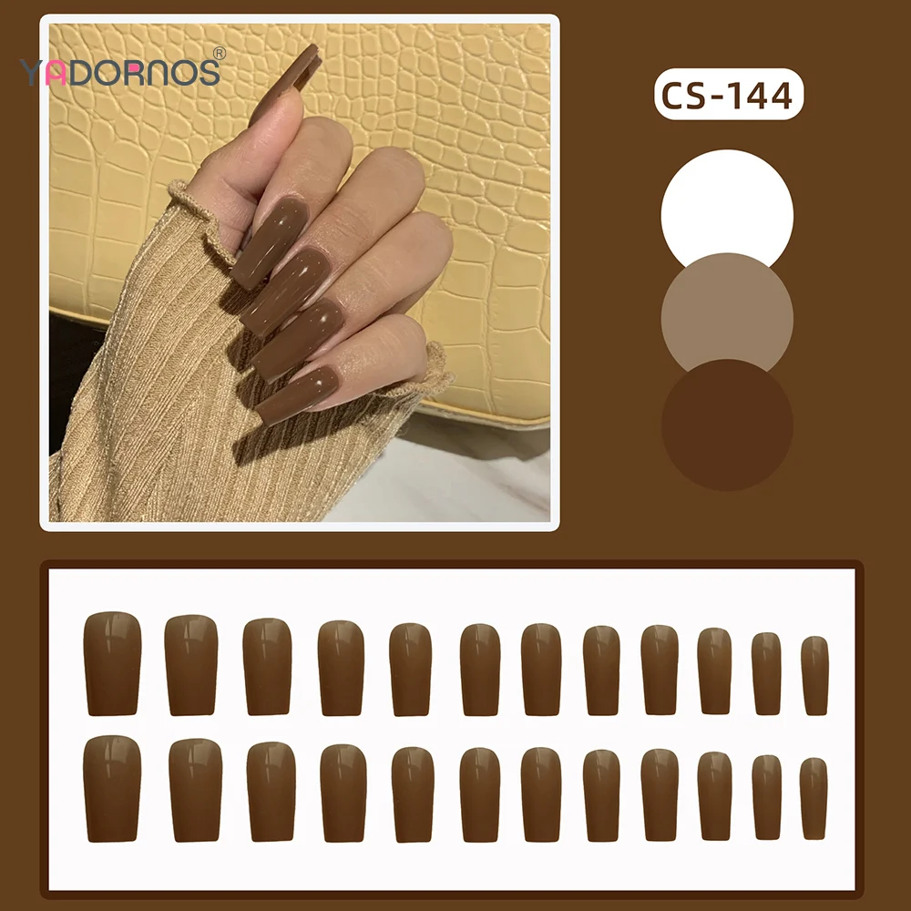 24 шт. длинные накладные ногти в виде гроба кофейный цвет квадратная головка пресс