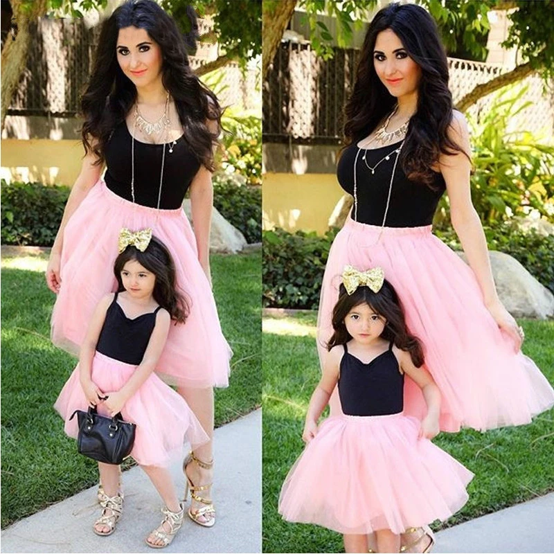 

Family Matching Outfits Family Look Mommy and Me Clothes Summer Mom and Daughter Dress Patchwork Mesh Princess Dress