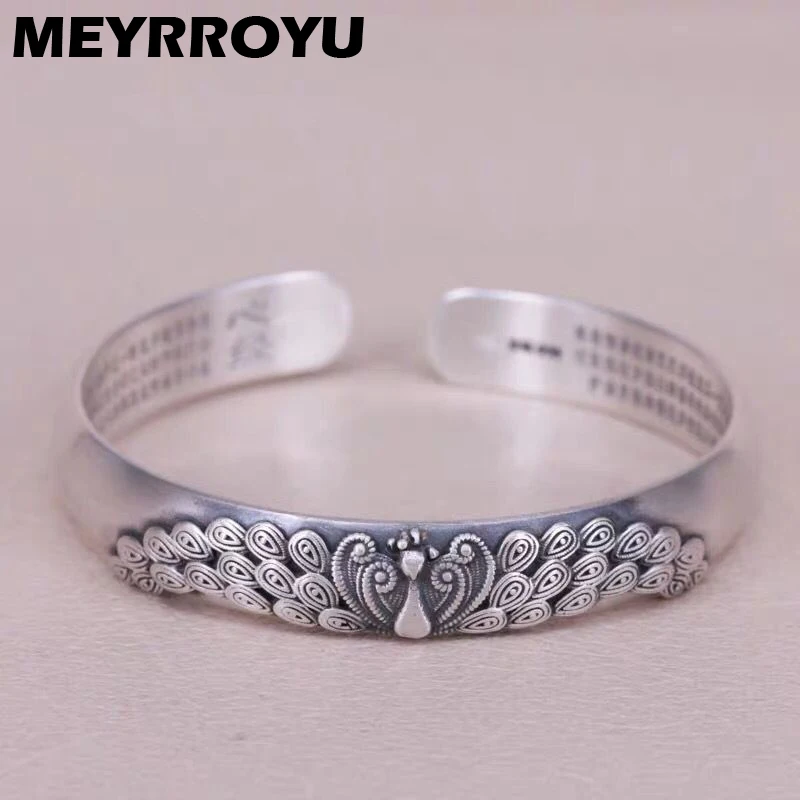 

MEYRROYU Minimalist Vintage Brushed Embossed Peacock Open Bracelet For Women Girl Fashion New Jewelry Party Gift pulseras mujer