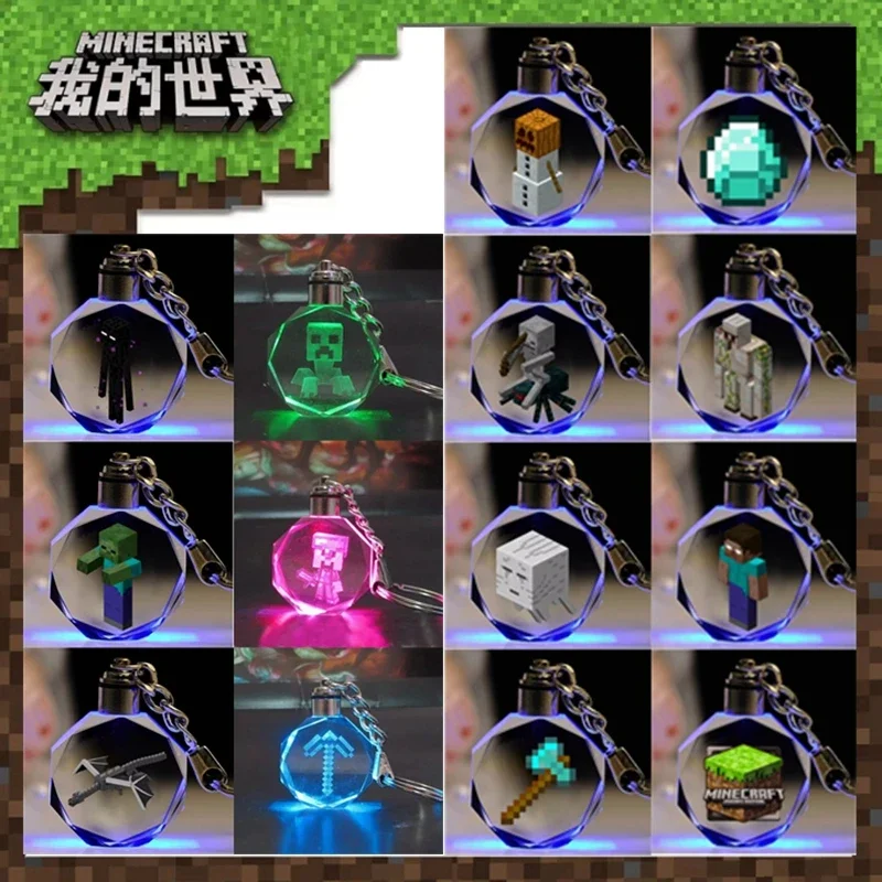Фото Рюкзак Minecraft «Мой мир» с LED-подсветкой, цветной кулон, меч, топор, крипер, брелок, светящаяся игрушка, кукла, Стив, Энд, Шэдоу, игрушки, подарок на день рождения №3