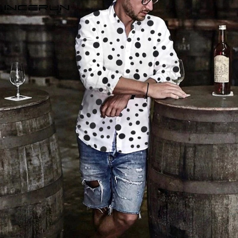 Landuxiu 2022 Men's New Wave Point Fashion Print Casual High Quality Long Sleeve Shirt For Men рубашки