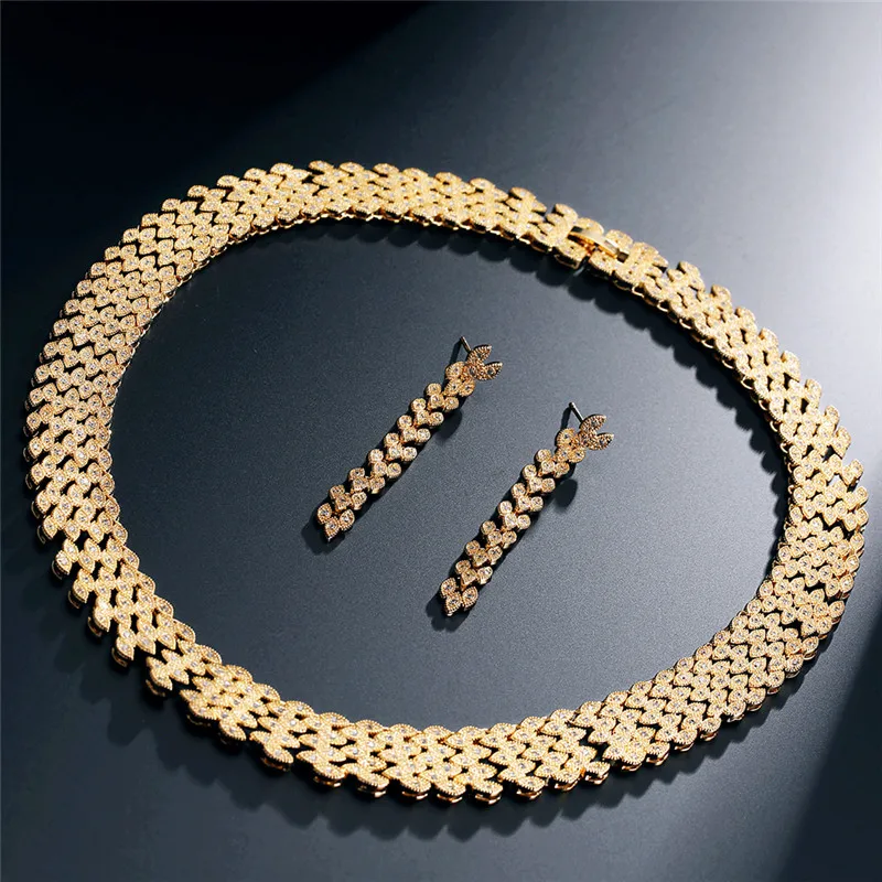 

RAKOL Luxury Classic Geometric Micro Inlay Cubic Zirconia Necklace Earrings Jewelry Sets for Women Anniversary Accessories