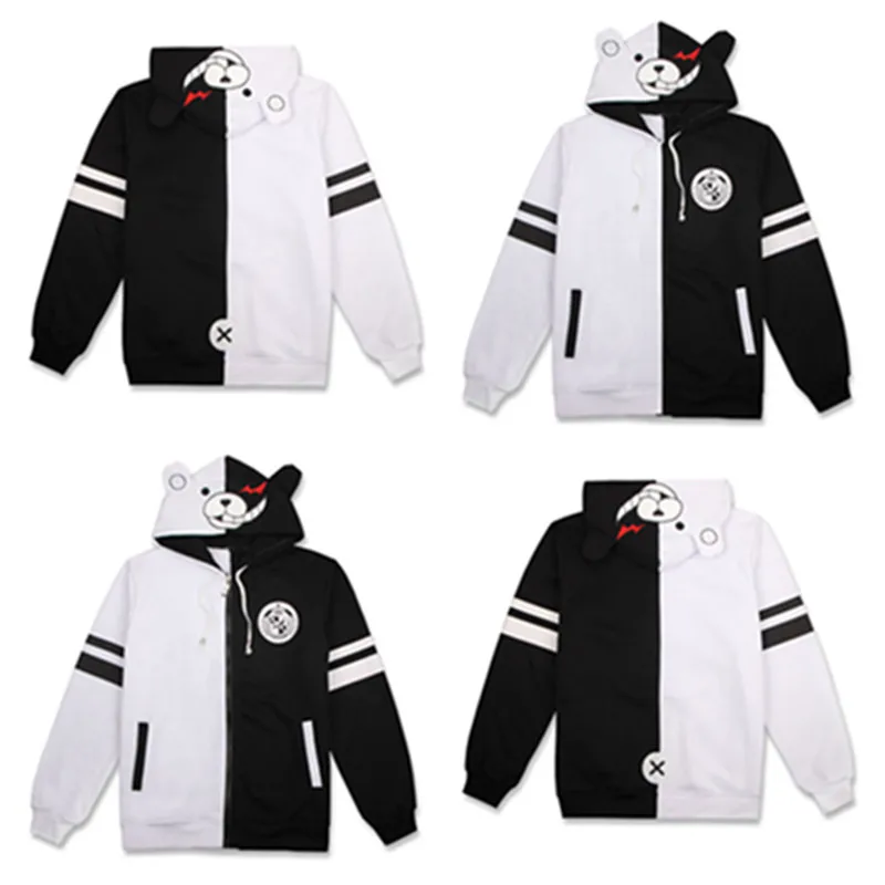 Monokuma Cosplay Hoodie Anime Danganronpa Women Men 3D Printed Sweatshirt Zip Up Hoodies Jacket Coat Pullover