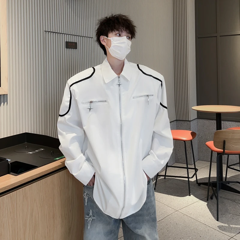 

Рубашка мужская с отложным воротником, однобортная с принтом, с карманами, Повседневная винтажная одежда, A66, осень