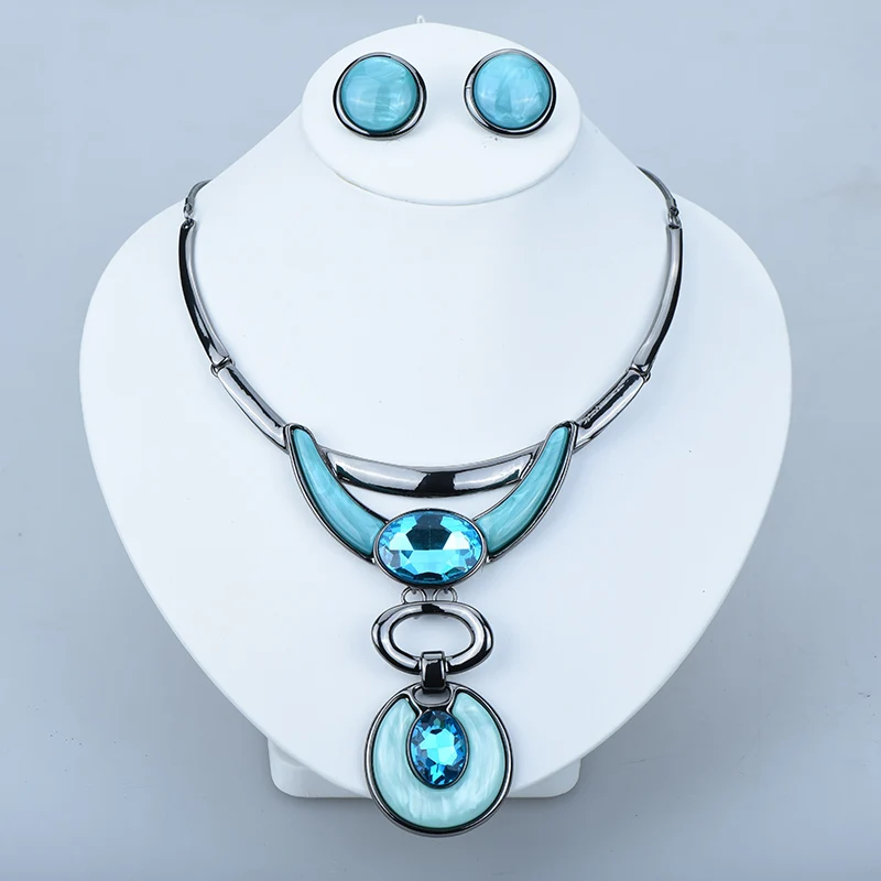 

ICEYY Vintage Fashion Brand Round Pendant Collar Necklace Earrings Jewelry Set for women Free shipping Engagement Gift