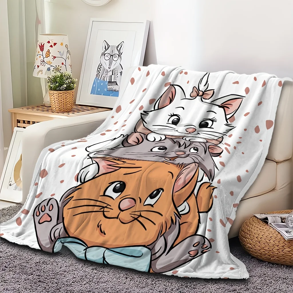 Фото Фланелевое одеяло с принтом Cat Adventure Cartoon Pattern, подходящее для всех сезонов, подходящее для гостиной, офиса, дивана и путешествий. №3