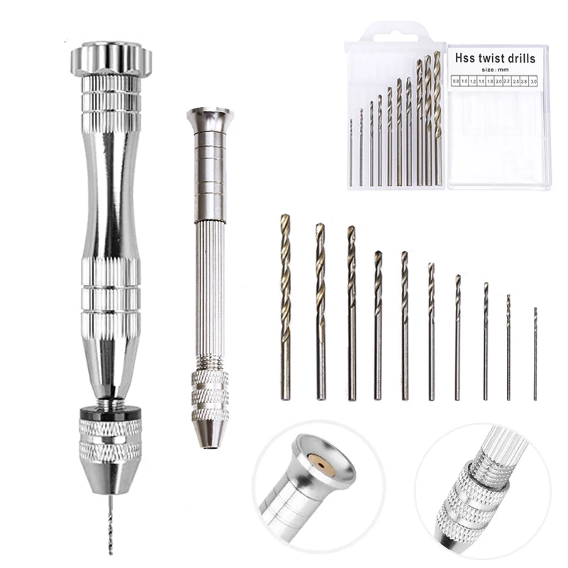 

1 Set Micro Steel Hand Drill Bits Set with 10 Pcs Precision Pin Vise Twist Drill Bits for Drilling Tool DIY Resin Model Making