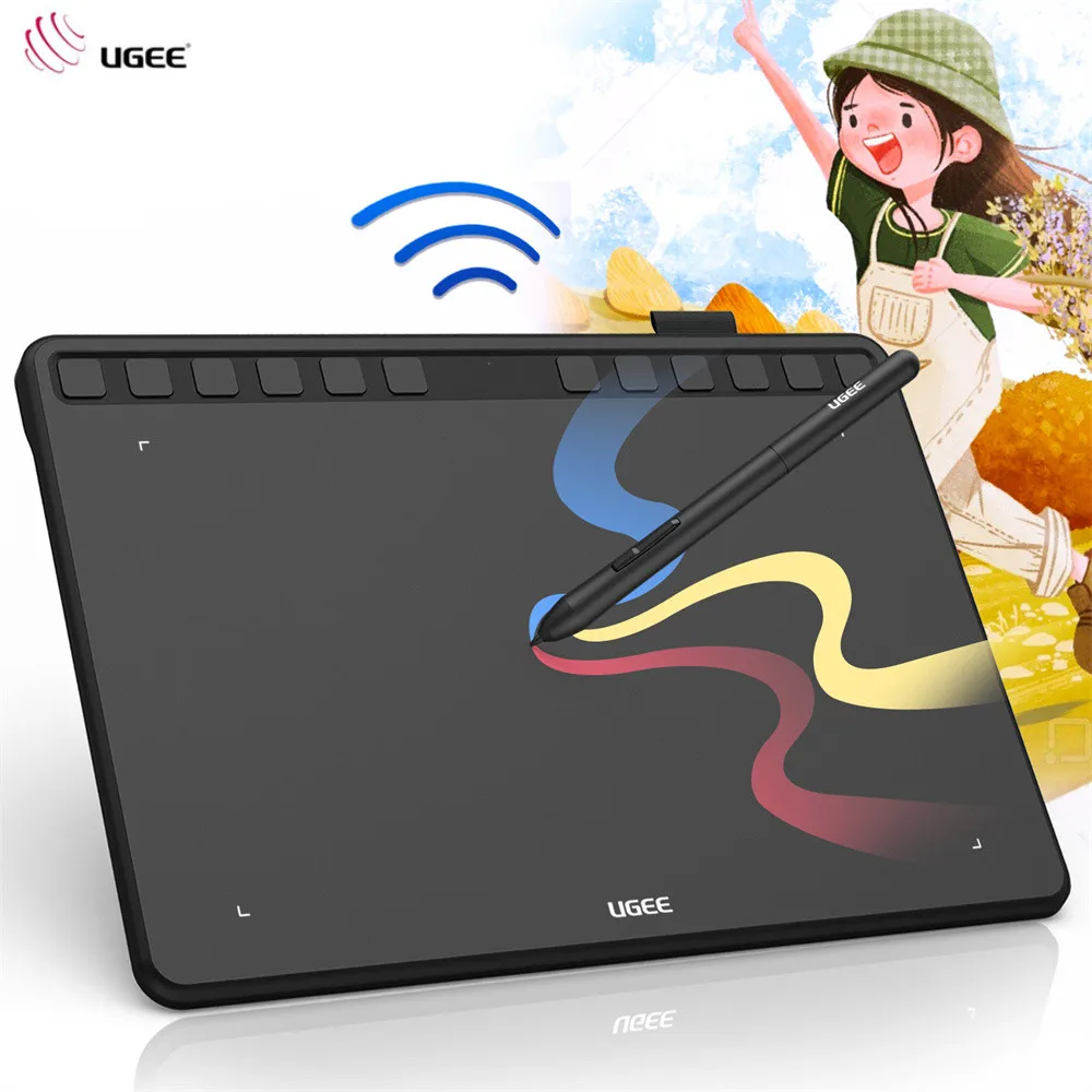 UGEE S1060W Wireless Digital Pen Tablets Graphic Drawing Tablet with Battery-free Stylus 12 Shortcuts for Game OSU! eLearning