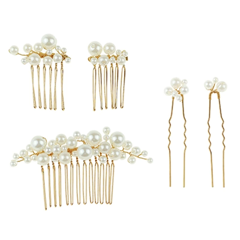

European and American Bridal Combs Headdresses White Pearl Side Combs Hair Accessories Wedding Photo Accessories