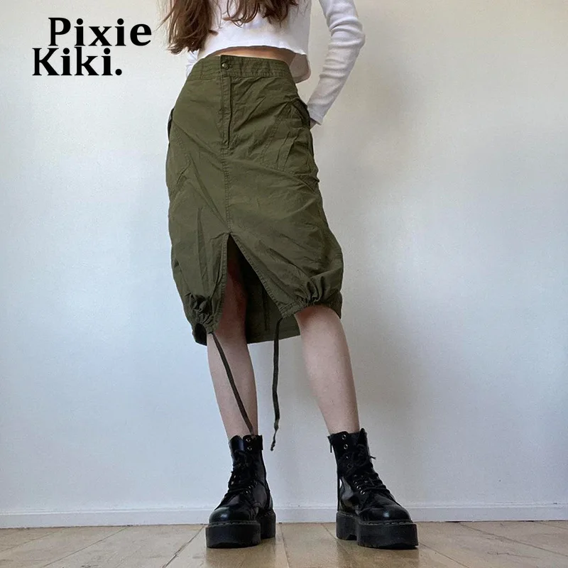 

Женская винтажная юбка миди в стиле милитари, с разрезом