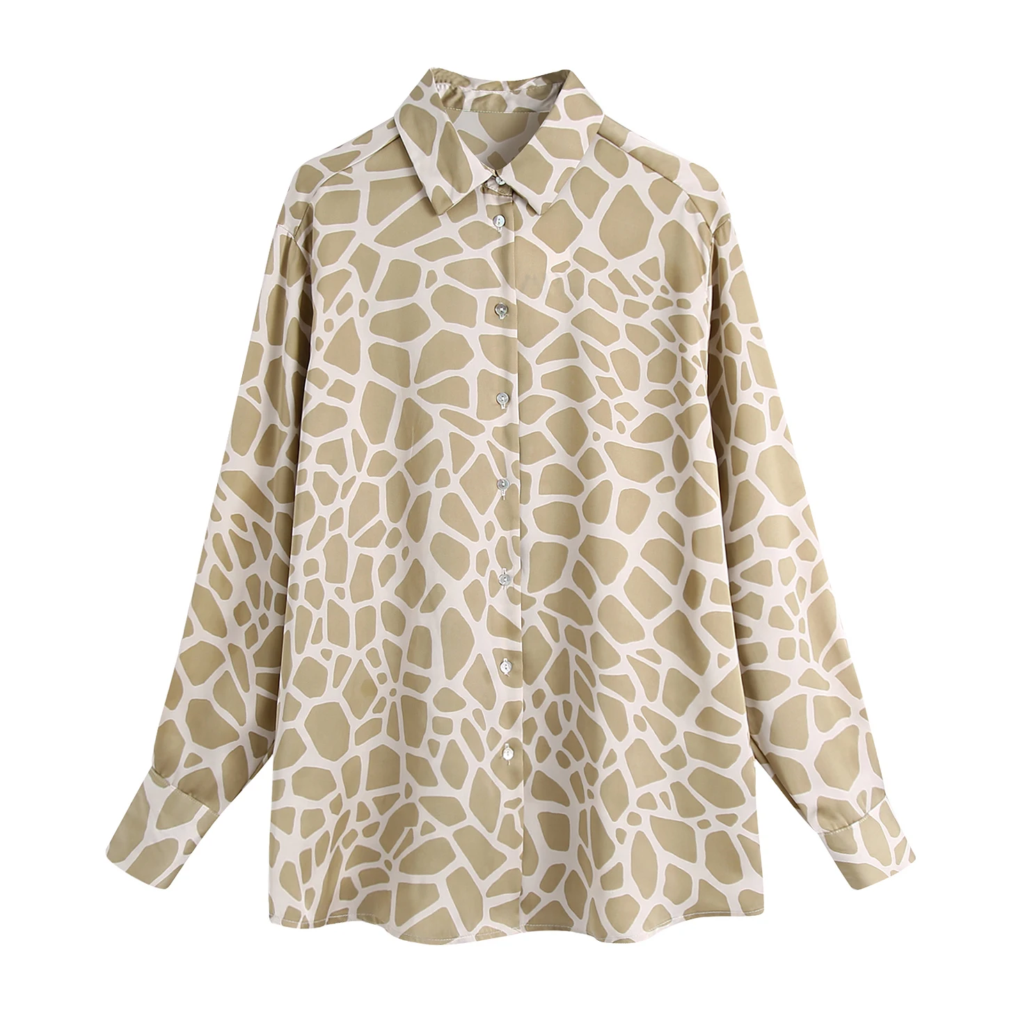 

Fashion Leopard Print Loose Blouses Women Vintage Lapel Long Sleeve Button-up Female Shirts Chic Tops