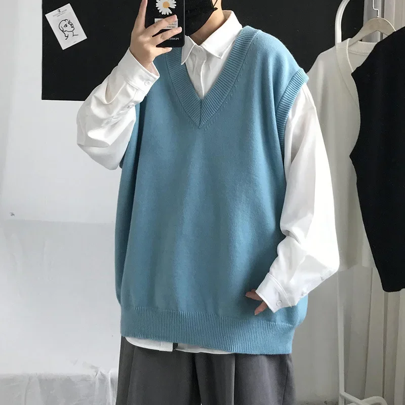 Мужской свитер с v-образным вырезом в гонконгском стиле модный однотонный