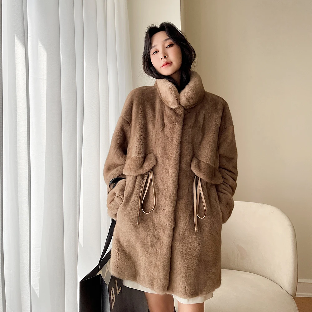 New Velvet Marten Overcoats Women's Mid-Length Young Fashion Fur Whole Mink Mink Coat