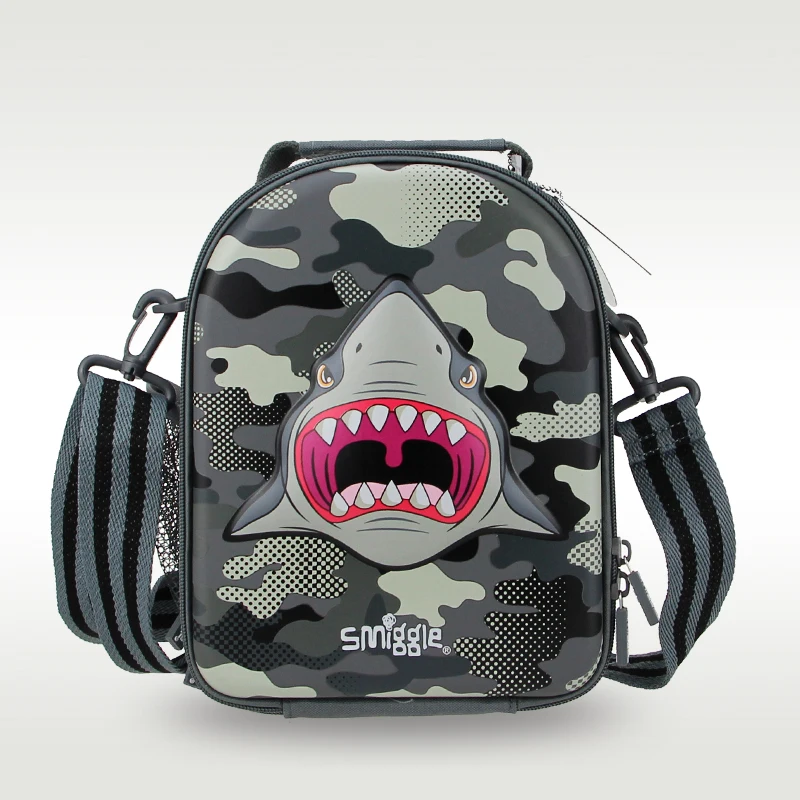 

Australia Smiggle Original Children's Crossbody Bag Boys Lunch Bag Gray Shark Cool Shoulder Bag Fruit LunchBox 9 Inches