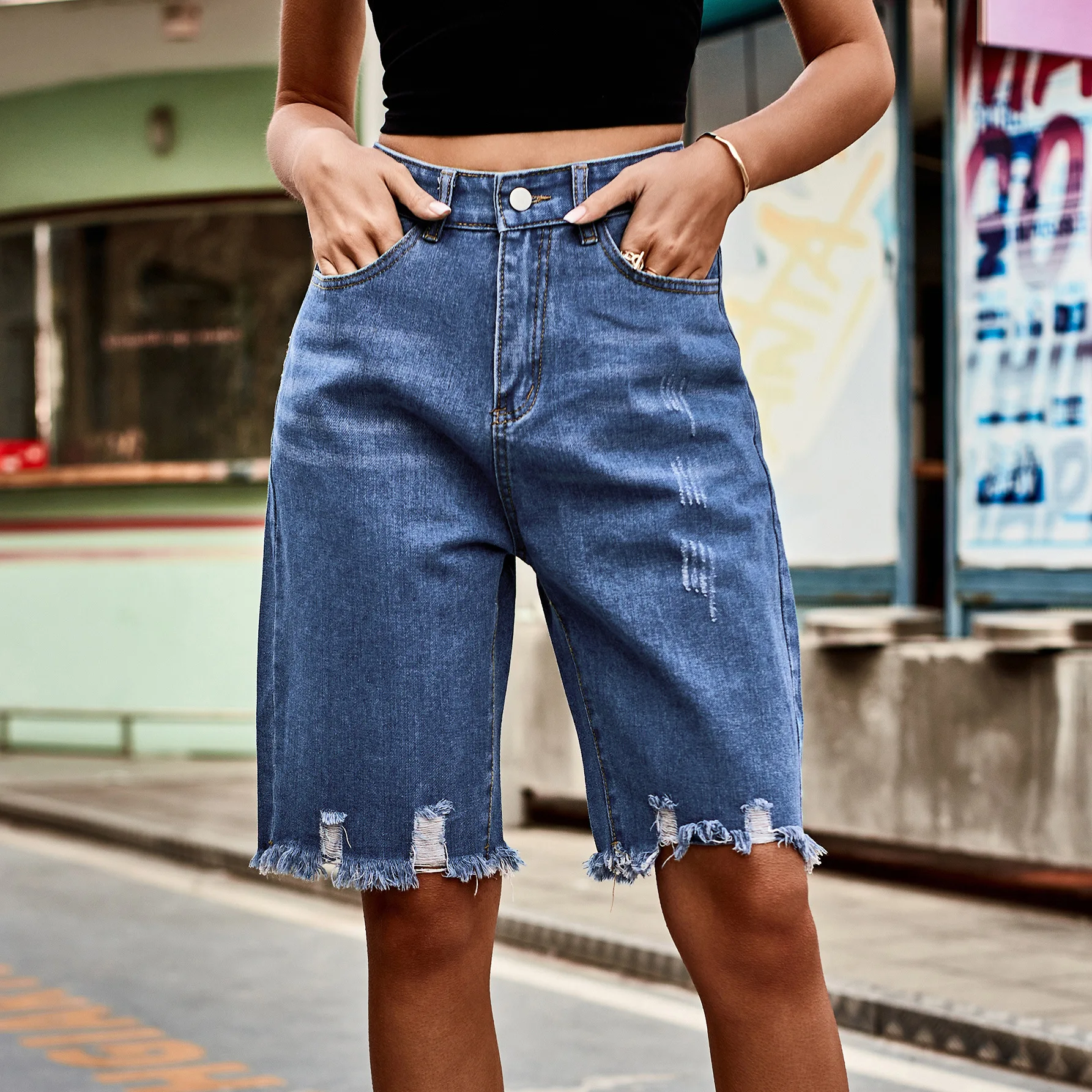 Denim Split Split Pants Wish Fashion Fur Fringe Jeans Women streetwear  jeans woman  ripped jeans for women
