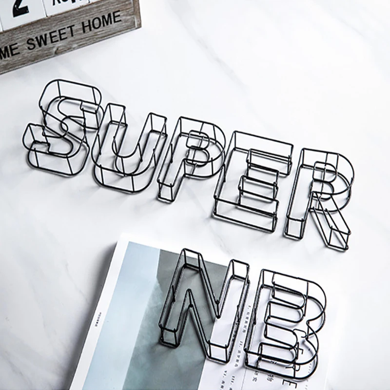 

Black Wrought Iron Hollow DIY Letter Metal A-Z Alphabet Doorplate Sign Modern Industrial Style Photography Props Home Decoration