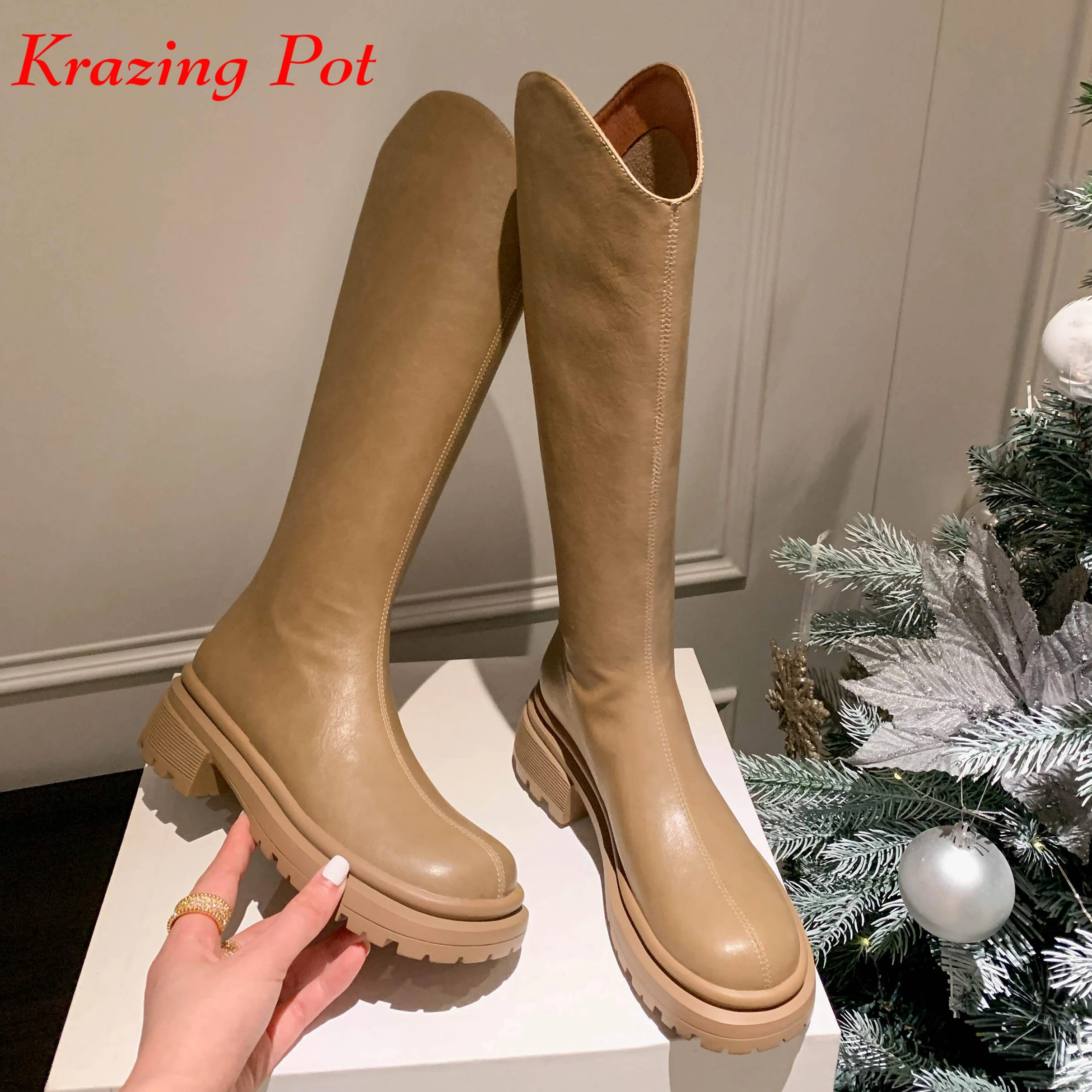 

Сапоги Krazing Pot из коровьего спилка, с круглым носком, на среднем каблуке