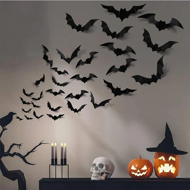 

12/24/48pcs Halloween Bat Decoration Stickers Halloween Party DIY Halloween Party Scary Decos Props Nightmare Before Christmas
