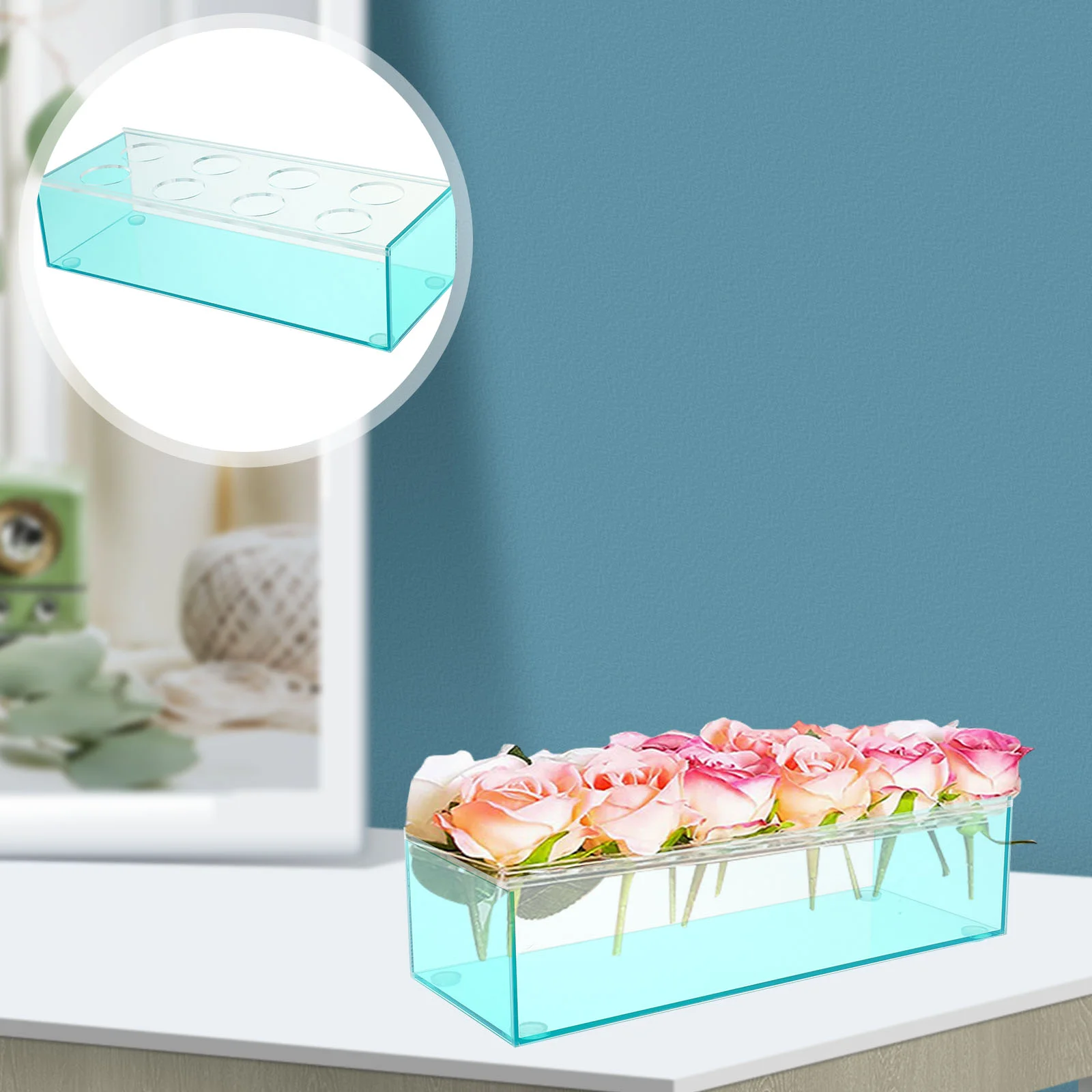 

Hydroponic Flower Arrangement Box Acrylic Rectangle Vases Table Rectangular Flowers Clear Roses Decor Centerpieces Plastic Holes