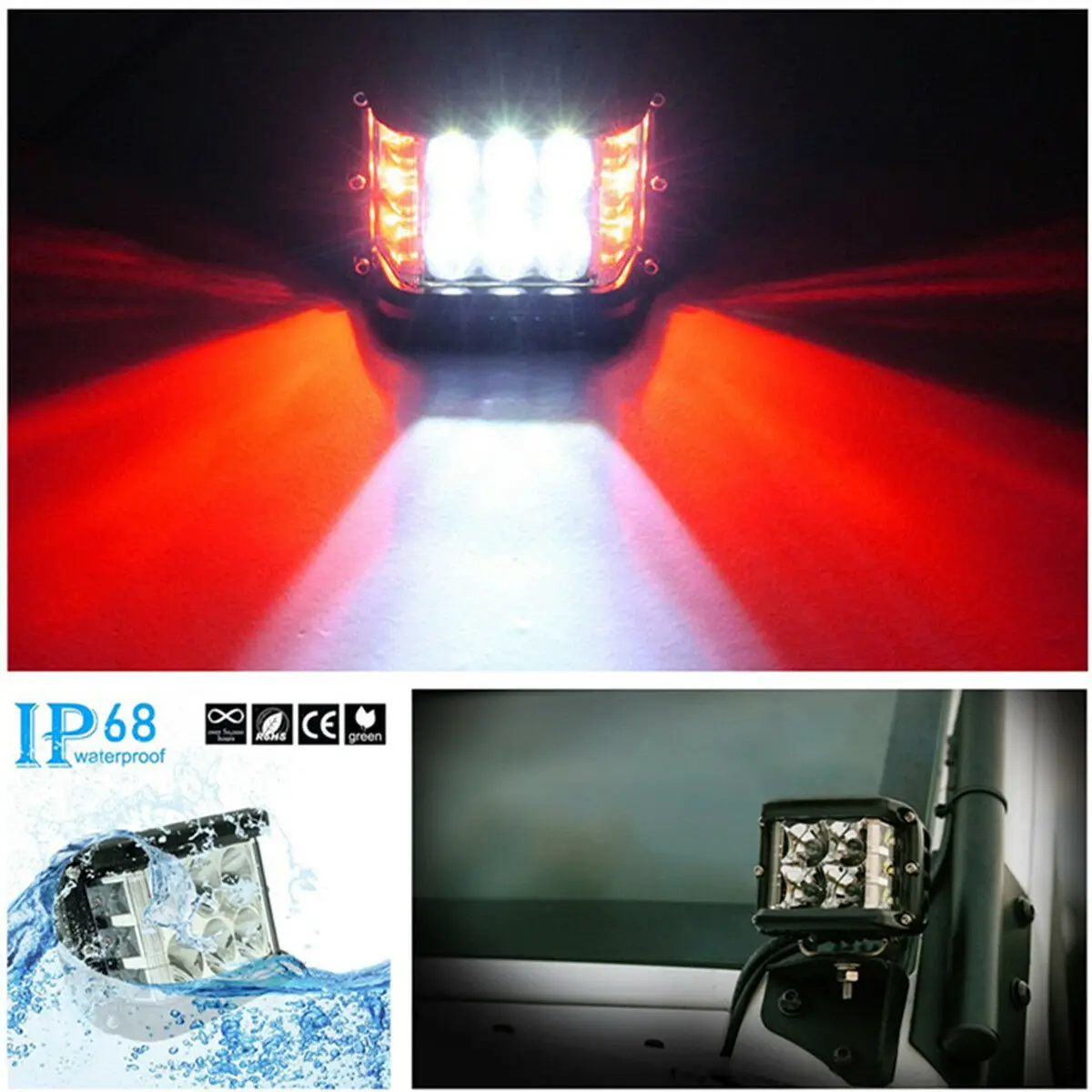 

12LED Work Light Light Shooter Side White+Red Work 1 Pcs 4'' Beam Combo High Quality
