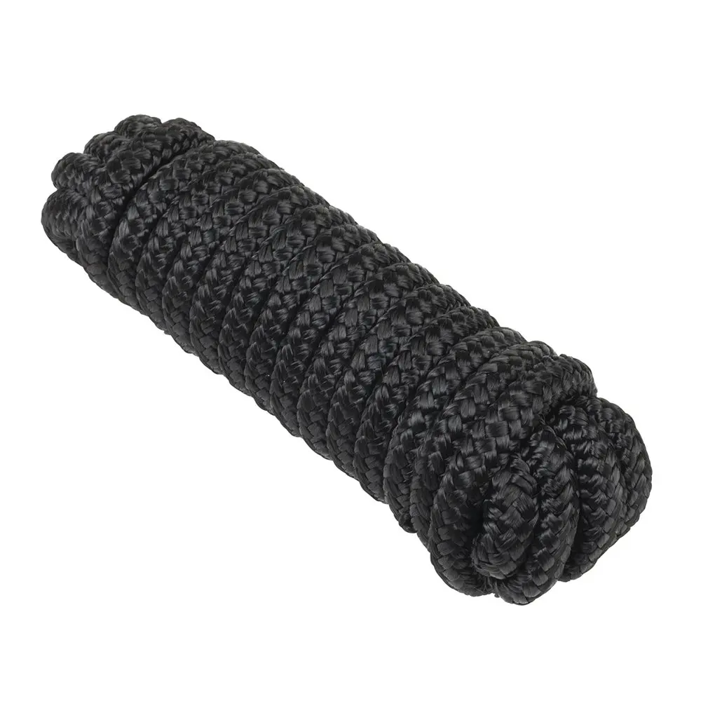

3/8"x15' Nylon Double-Braided Marine Dock Line - Black Camping Tool