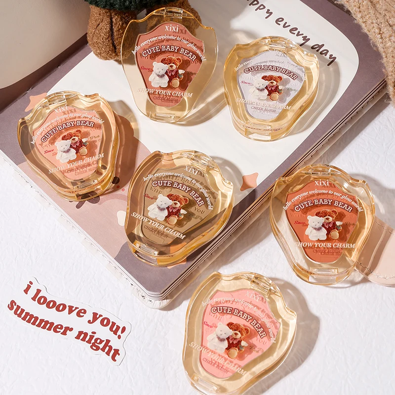 

Cartoon Bears Matte Velvet Blusher Powder Smooth Baby Pink Blush Natural Facial Contour Rouged Cheek Makeup