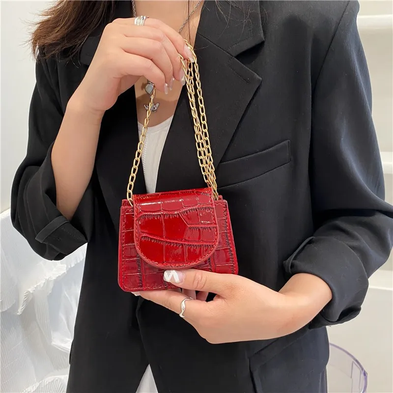 Women Shoulder Handbags Stone Pattern Pu Leather Trend Designer Chain  Bags Coin Purse Mini Single Square Bag