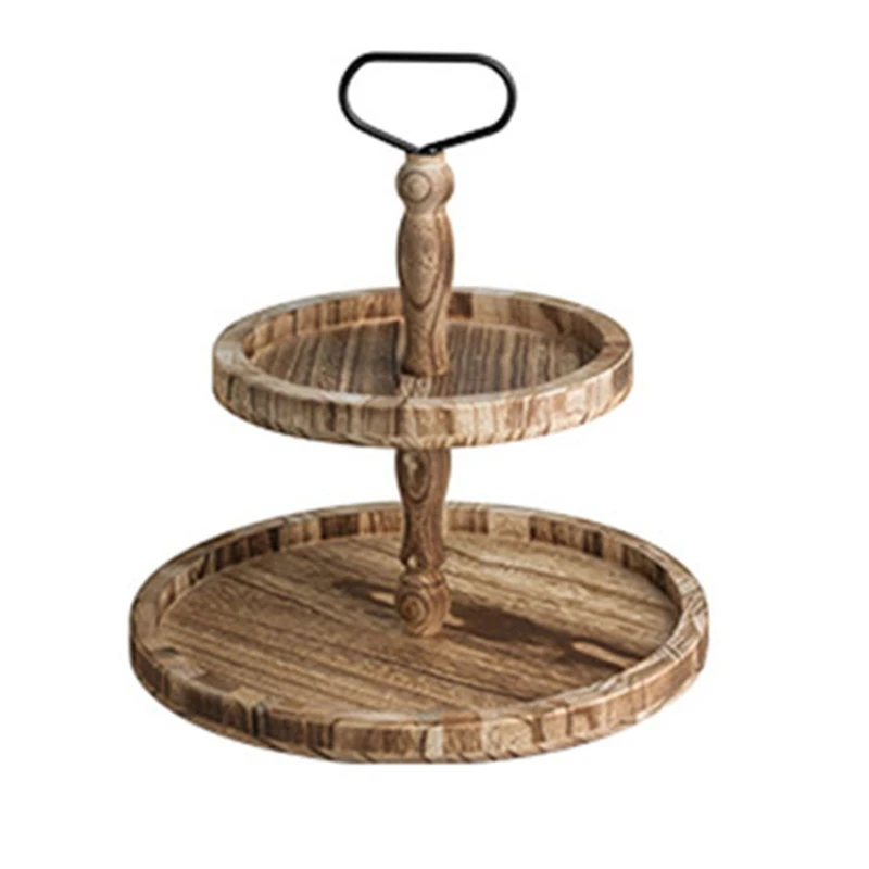 

Coffee Party Dining Room Table Tea Home Decorative Organizer Breakfast for Kitchen Countertop Wood Two Tier Tray