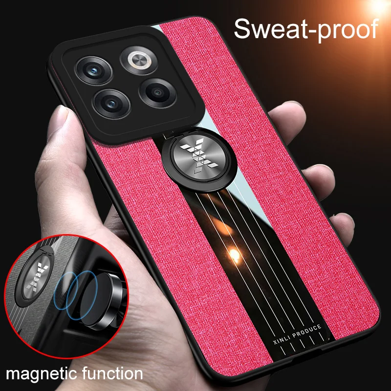 

Luxury Fabric Case for OnePlus Ace Pro Car Magnetic Ring Holder Canvas Acrylic Soft Silicone Edge Hard Phone Cover OnePlusAcePro