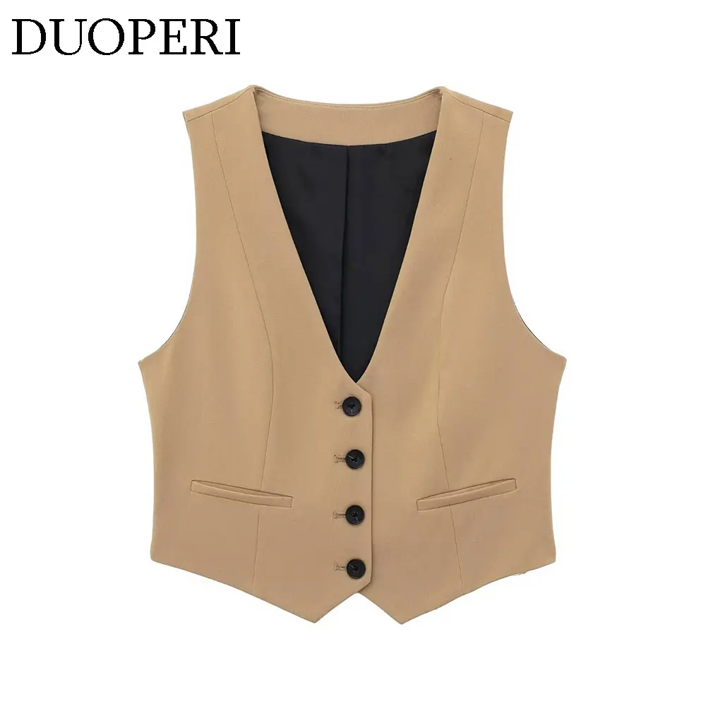 Модный женский базовый жилет DUOPERI с V-образным вырезом Женский шикарный