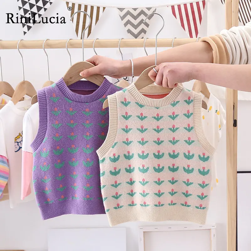 

RiniLucia Autumn Winter Girls Waistcoats Knitted Sweater Vest O-neck Weave Sleeveless Children Outerwear Coats Knitwear