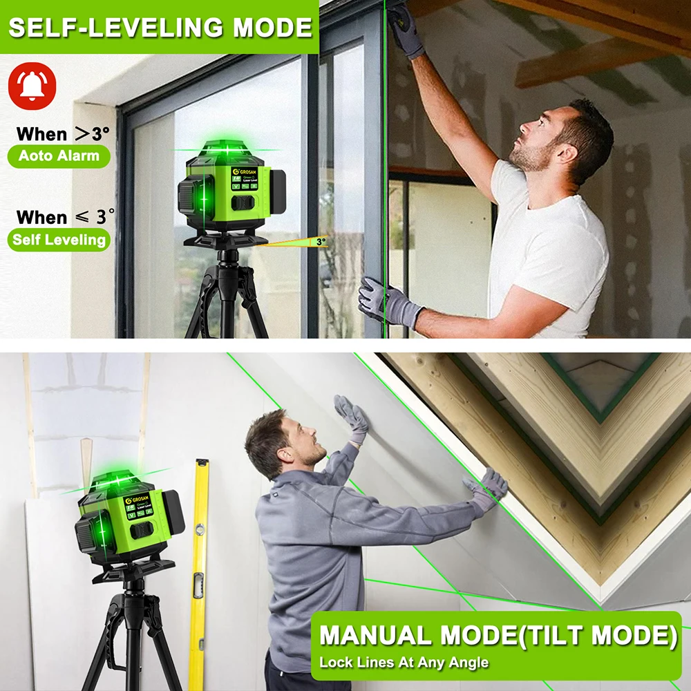 Многофункциональный 16-линейный лазерный уровень GROSAM 4D с литий-ионным