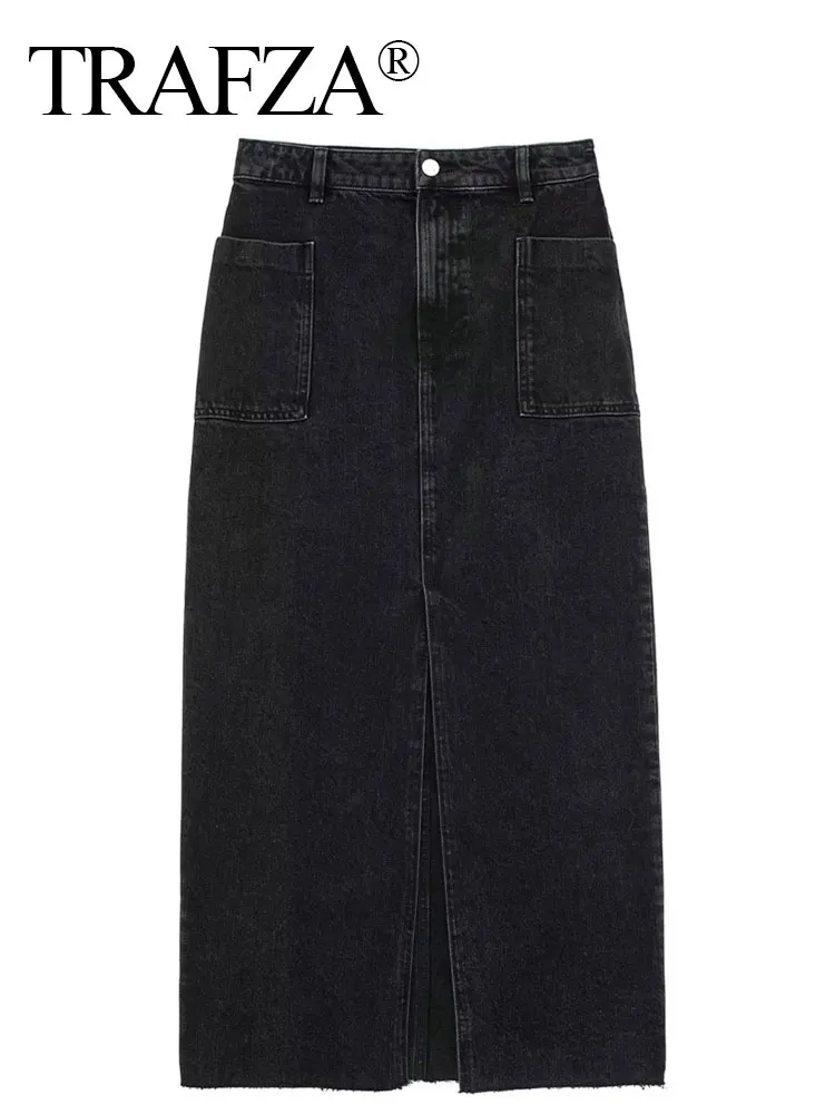 

Женская джинсовая юбка с разрезом спереди, средней длины