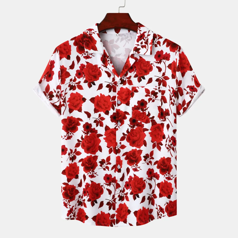 2023 Original Design Men's Beach Ice Silk Drop Digital Printing Casual Short Sleeve Flower Shirt Top Men's Clothing